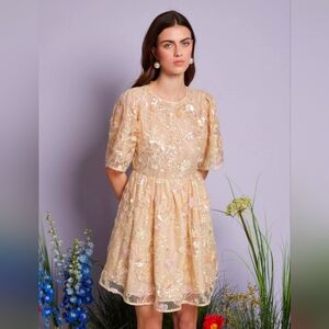 Sister Jane Dream Sunrise Sequin Mini Dress Elegant Cream Floral Formal Party